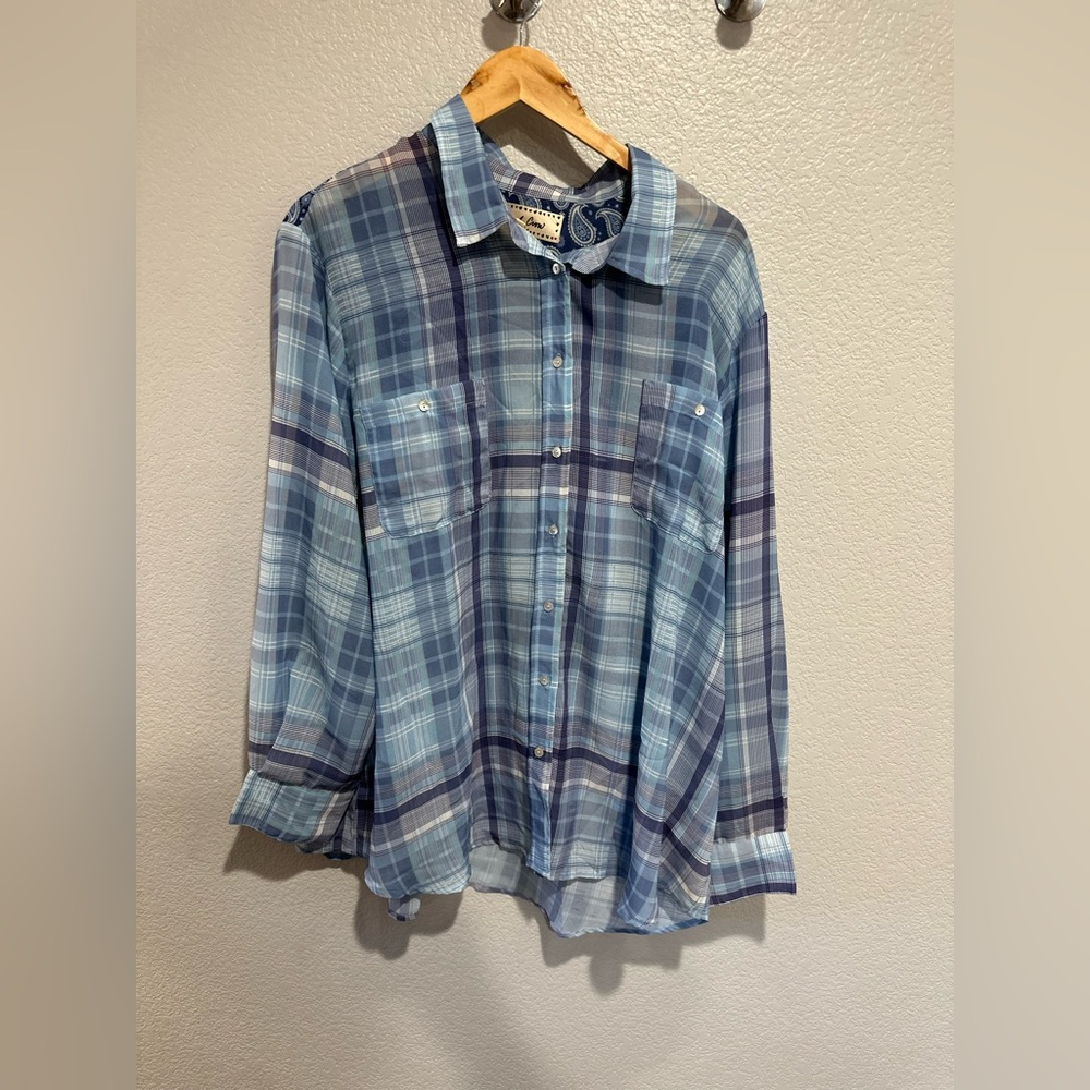 Women's Blue Plaid Button Down Shirt